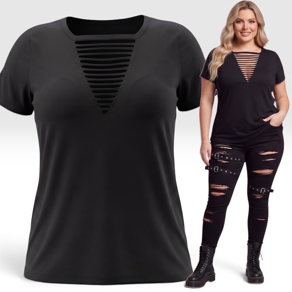 TORRID Slashed Ladder V-Neck Cotton-Blend Top w/Cuffed Short Sleeves NWT Size 4X
